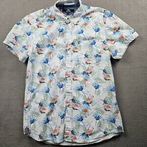 Flamingo Shirt Button Up MBX Premium Goods Mens Small Palm Leaf Preppy